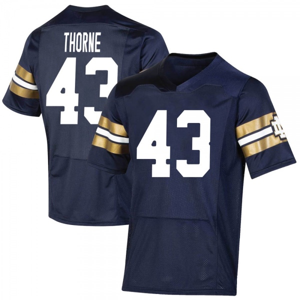 Marcus Thorne Notre Dame Fighting Irish NCAA Youth #43 Navy Premier 2021 Shamrock Series Replica College Stitched Football Jersey JIY3855CF